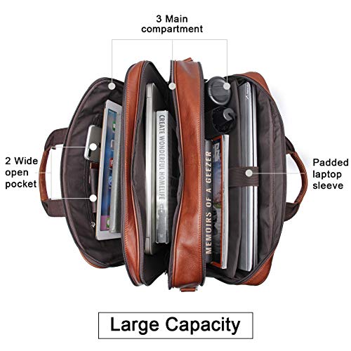 Business Travel Briefcase Genuine Leather Duffel Bags for Men Laptop Bag fits 15.6 inches Laptop - color: Light Brown