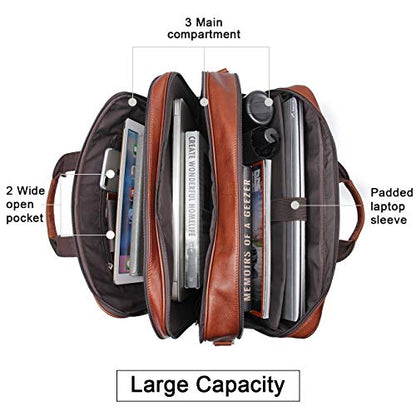 Business Travel Briefcase Genuine Leather Duffel Bags for Men Laptop Bag fits 15.6 inches Laptop - color: Light Brown
