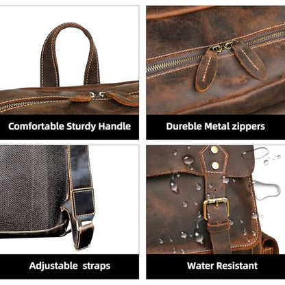 HandadsumeGenuine Crazy Horse Leather Large Travel Back-pack Rucksack Laptop Bag For Men 1965 (1965 Dark Brown 2) - color: 1965 Dark Brown 2