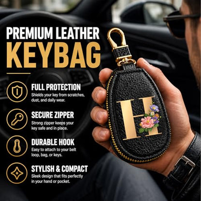 Car Key Bag Keychain Protective Cover with Zipper Key Case for Men and Women - color: Letter B