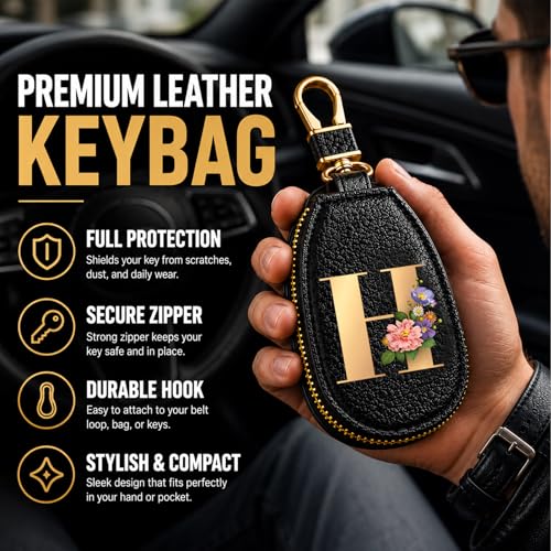 Car Key Bag Keychain Protective Cover with Zipper Key Case for Men and Women - color: Letter S