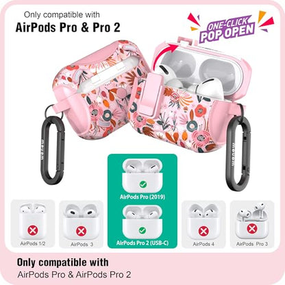 wenew Compatible with AirPods Pro 2nd/1st Generation Case Cover with Phone Stand, Cleaner, Clip, Compatible with Magsafe, One-Click Pop Open Lock iPod Pro Charging Case (Pink 1, AirPods Pro & Pro 2) - color: Pink 1, size: AirPods Pro & Pro 2