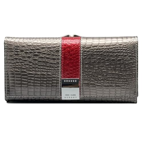 Women's Long Leather Wallet, Grayish | Credit Card Holder, Casual, Fashion Clutch, Purse - color: grayish