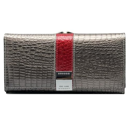 Women's Long Leather Wallet, Grayish | Credit Card Holder, Casual, Fashion Clutch, Purse - color: grayish