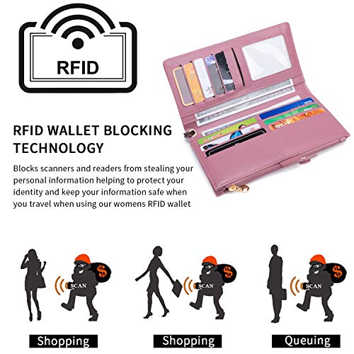 myfriday Touch Screen RFID Phone Crossbody Purse with 2 Straps for Women | Clear phone window, RFID card space, 11 slots and zip pockets support quick calls, errands, theme parks and travel - color: B-pink