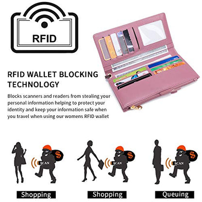 myfriday Touch Screen RFID Phone Crossbody Purse with 2 Straps for Women | Clear phone window, RFID card space, 11 slots and zip pockets support quick calls, errands, theme parks and travel - color: B-pink