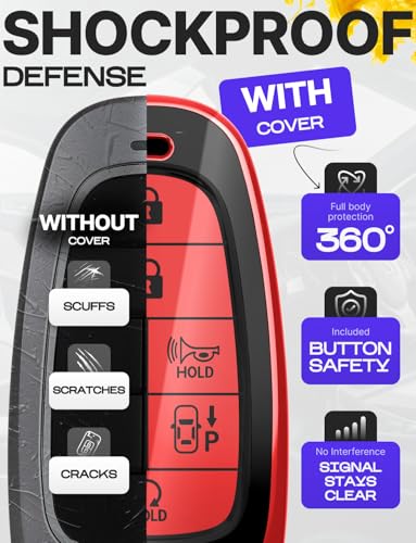 Lucrum Compatible with Hyundai Key Fob Cover & Keychain | Fits Santa Fe, Sonata, Tucson, Grandeur, Ioniq 5, Palisade, Nexo - For 7 Button Remote (2019-2025) - Red and Black - color: Red & Black, style: 7 Buttons_1