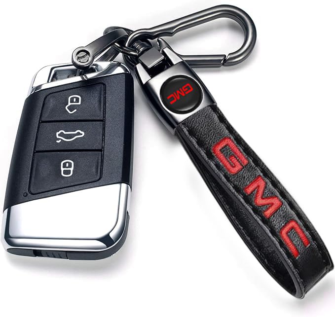 Leather Car Keychain Universal Fit for GMC Sierra 1500 Denali Canyon Terrain Yukon Jimmy Acadia Accessories Key Chain for Men and Women Key Ring 091401 Black