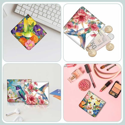 4Pcs 4 Styles Leather Hummingbird Coin Purse 4.7 x 4.3 Inch Mini Squeeze Pouch Bird Flower Pattern Small Wallet Waterproof Durable Change Bag for Women Men Shopping Daily Use Birthday Gift - color: Bird