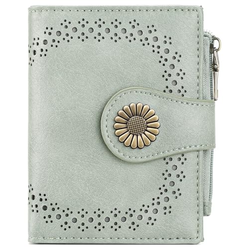 SENDEFN Small Wallets for Women Bifold RFID Blocking Leather Card Holder Compact Wallet with Zipper Coin Pocket - color: A-Green