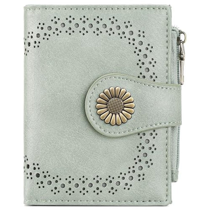 SENDEFN Small Wallets for Women Bifold RFID Blocking Leather Card Holder Compact Wallet with Zipper Coin Pocket - color: A-Green