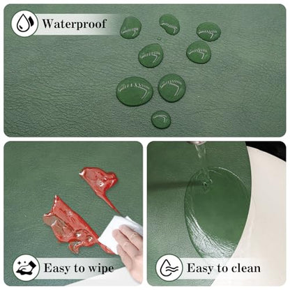 Faux Leather Placemats Set of 6 with Matching Coasters, Heat Resistant PU Oval Placemats, Waterproof Wipeable Washable Place Mats, Non-Slip Table Placemats for Dining Table Kitchen Patio - color: Green-grey, size: Set of 6