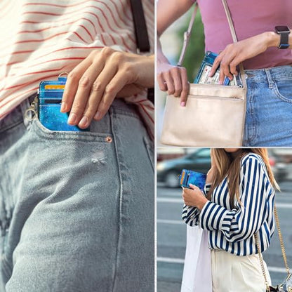 Slim Wallet Credit Card Holder, Blue Starry Sky, RFID Wallet Women Cute Small Front Pocket Wallet With Zipper, PU Leather Thin travel RFID Blocking Card Case ID Window,Ladies Gifts - color: Blue Starry Sky
