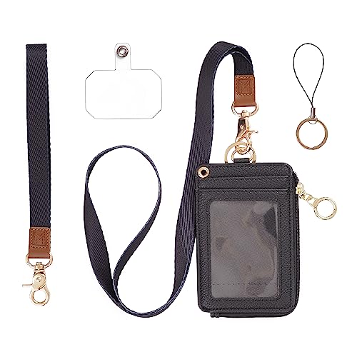 MONDO DESIGNS 2-in-1 ID Badge Holder with Lanyard - Multi-Use Lanyard Keychain Wallet for Women, Small Keychain Wristlet Wallet with Strap & Lanyards for ID Badges, Phone & Card Holder - Black - color: Black