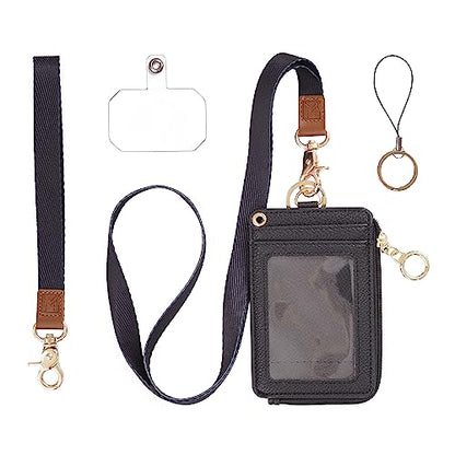 MONDO DESIGNS 2-in-1 ID Badge Holder with Lanyard - Multi-Use Lanyard Keychain Wallet for Women, Small Keychain Wristlet Wallet with Strap & Lanyards for ID Badges, Phone & Card Holder - Black - color: Black