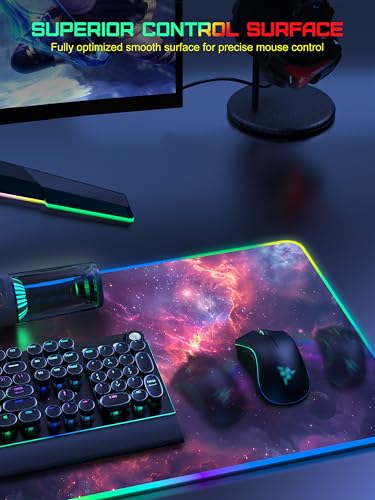 5-in-1 RGB Mouse Pad with 15W Wireless Charging, Keyboard Pad for Desk | 31.5” x 15.8” XXL Large Desk Mat, Gaming Mousepad with Ultra Smooth Surface & Non-Slip Rubber Base, Easy to Clean, Waterproof - color: Upgraded Rgb - Red Nebula With Adapter