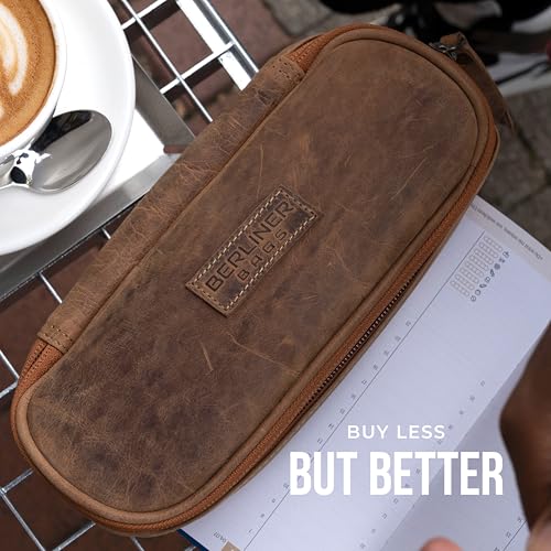 BERLINER BAGS Leather Pencil Case Felix, Pen Pouch For Men & Women- Brown | Genuine Leather Pencil Pouch, YKK Metal Zipper, Pen Loops Included, For Work and University - color: Walnut