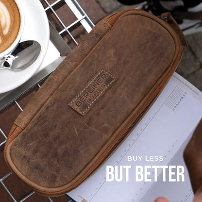 BERLINER BAGS Leather Pencil Case Felix, Pen Pouch For Men & Women- Brown | Genuine Leather Pencil Pouch, YKK Metal Zipper, Pen Loops Included, For Work and University - color: Walnut