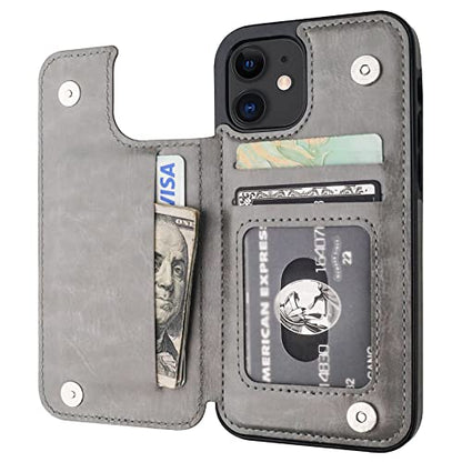 ONETOP for iPhone 12 & iPhone 12 Pro Wallet Case with Card Holder,Gray | Kickstand,ID/Cash Holder,Case Wallet with Card Slots,Double Magnetic Clasp,Durable PU Leather Shockproof Cover for Women Men - color: Gray