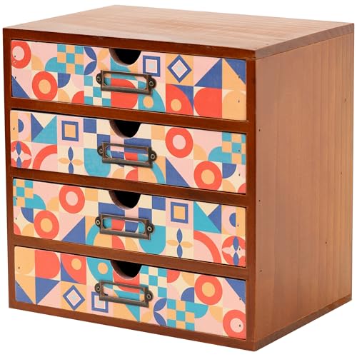 Add Color To Your Desk - MCM Geometric Wooden Desk Organizer - Desktop Storage with 4-Drawer - Wood Cabinet for Office Supplies, Craft Tools, & Home, Countertop, Tabletop Organization - color: MCM Bright Pastel