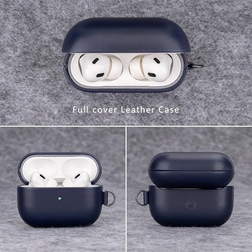 Genuine Veg-Tanned Leather Case Cover for Apple AirPods Pro 2/1 | Elegant Style with Lanyard, Full-Grain Leather, Sync Button, Grow Dark with Patina, Compatible with MagSafe, Blue - color: Blue, size: AirPods Pro 2/1
