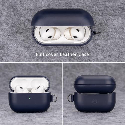 Genuine Veg-Tanned Leather Case Cover for Apple AirPods Pro 2/1 | Elegant Style with Lanyard, Full-Grain Leather, Sync Button, Grow Dark with Patina, Compatible with MagSafe, Blue - color: Blue, size: AirPods Pro 2/1