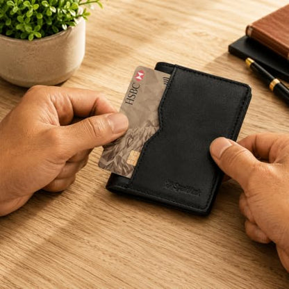 Mens Slim Minimalist Leather Wallet, Thin Bifold Credit Card Wallet for Men - color: Black