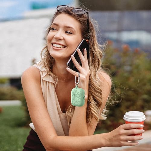 Lerobo for AirPods Pro 2 Case, Soft Silicone Cover with Keychain for Women | Engraved Flower, Scratch & Dust Resistant, LED Visible, Shockproof, Compatible with Apple AirPods Pro Case Cover, Grass Green - color: Grass Green