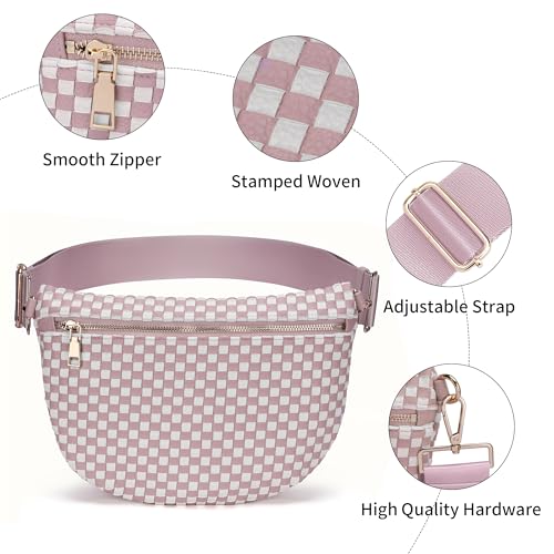 Woven Crossbody Bag for Women Stylish Leather Bum Bag Sling Purses Chest bag for Travel Festival - color: Pink-White