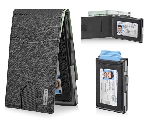 umoven Wallet for Men - Pop Up Case, Cash Slot, and Credit Card Slot - Slim Aluminum Wallet with RFID Blocking, Minimalist Leather Wallet Front Pocket with ID Window (Gravel Black) - color: Gravel