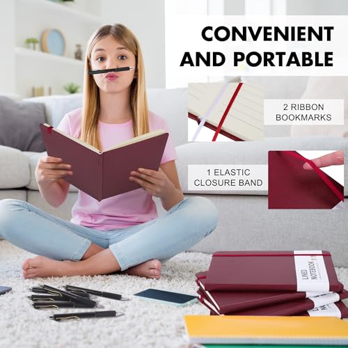 Aodaer 30 Set Lined Notebook Journals with Pens A5 Notebooks 100 GSM College Ruled Hardcover Notebook PU Leather Notepad with Pen Holder for Office School, 5.7 x 8.3 Inches, Burgundy - color: Burgundy