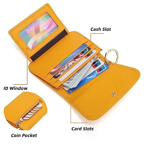 Mudono Small Wallet for Women RFID Blocking Genuine Leather Card Case Slim Tri-Fold Wallet with Zipper Pocket and Keychain - color: Light Purple