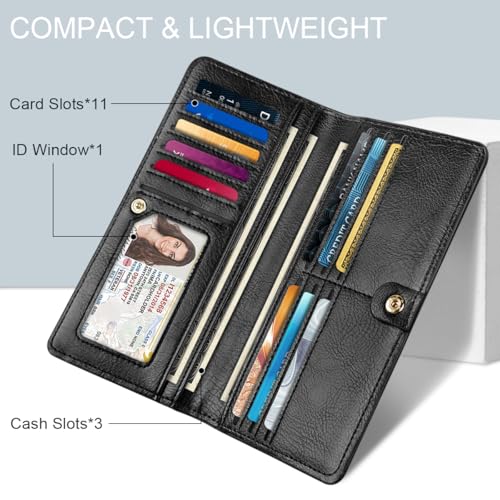 Wallet Women Slim Thin Bifold RFID Credit Card Holder Long Purse - color: Glitter Black