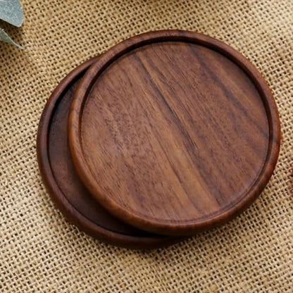 4 Inch 1PC Grooved Natural Walnut Cup Holder Round Black Wooden Coasters Heat Resistant Thermal Insulation Pads Tabletop Protection Wood Coffee Cup Mug Mats Saucers for Drinks Bar Kitchen - size: 3.94 x 0.39 inch