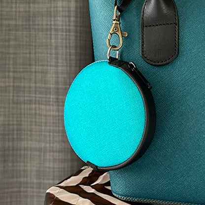 Mini Round Coin Purse with Clip on, Lightweight Waterproof Zipper Pouch for Earbuds, Keys, Coins, Compact Travel Storage Case for Women & Men, Xmas Gift [ Bright Blue ] - color: Bright Blue