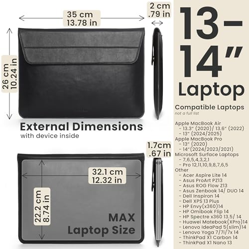 Genuine Leather Laptop Sleeve 13-14 Inch, Padded Full Grain Leather Case with Built-in Stand - Black, Compatible with MacBook Air, MacBook Pro, Dell, HP, Lenovo - color: Black, size: For 13” - 14” Laptops