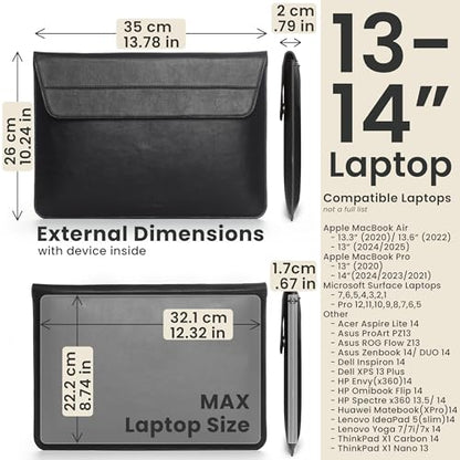 Genuine Leather Laptop Sleeve 13-14 Inch, Padded Full Grain Leather Case with Built-in Stand - Black, Compatible with MacBook Air, MacBook Pro, Dell, HP, Lenovo - color: Black, size: For 13” - 14” Laptops