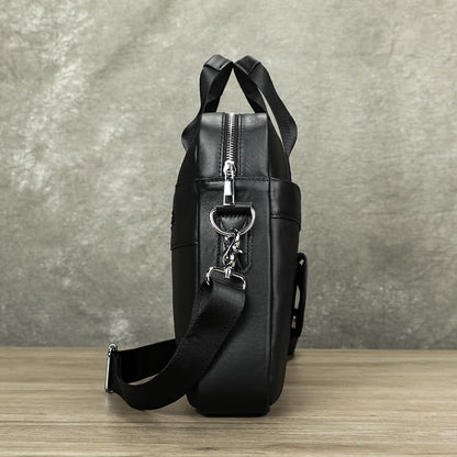 Genuine Leather Business Briefcase Laptop Handbag, Crossbody, Premium Quality, Spacious Design, Versatile Carrying Options - color: Black