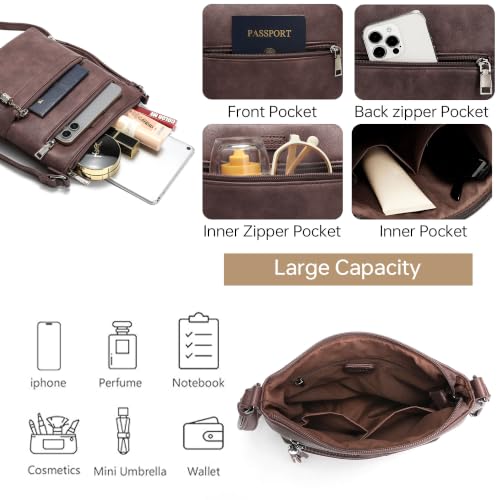 Medium Crossbody purses for women Leather Travel Crossbody Bag | Multi Compartments&pockets,Soft Leather,adjustable strap,organized,lightweight,with tassel,for Travel,Everyday - color: Coffee