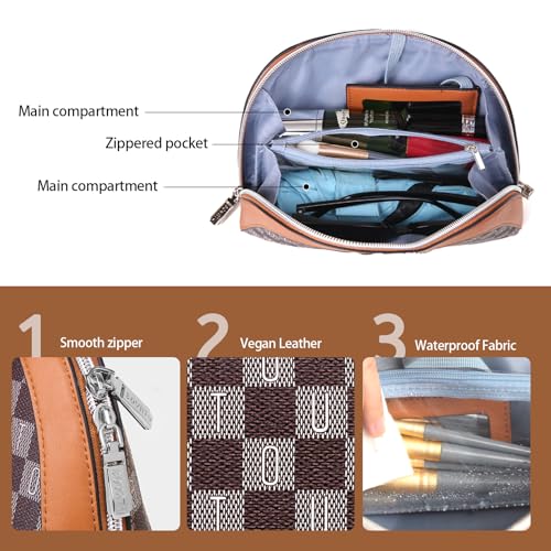 BOYATU Vegan Leather Cosmetic Bag: Refined Pattern Pouch with Built-In Tethered Pull-Out Mirror - Quick Touch-Ups Anywhere - Compact&Lightweight Easy to Carry(020-Brown) - color: 020-Brown