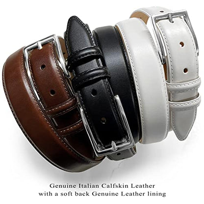 Adam Silver Men's Genuine Italian Calfskin Leather Dress Belt 1-1/8"(30mm) Wide Polished Buckle - color: Smooth Brown, size: 32