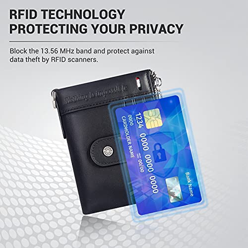 gzcz mens wallet with chain Zipper Genuine Leather Bifold Purse | Genuine Leather, RFID Blocking, Large Capacity,18 Credit Card Slots,2 ID Window,2 Cash Compartments,2 Coin Pocket,Gift Choice - color: Black