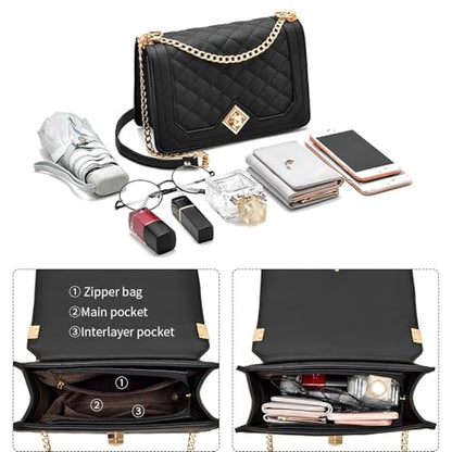 Travistar Crossbody Bags for Women Small Handbags PU Leather Shoulder Bag Purse Evening Bag Quilted Satchels with Chain Strap - color: Khaki
