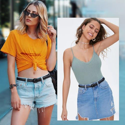 WHIPPY Women Skinny Leather Belt Thin Waist Jeans Belt for Pants in Pin Buckle Belt - color: Black, size: Suit Pants 42"-47"