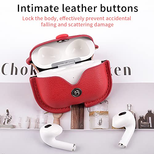 Headphones Cases for AirPods 3 Case Cover, Business PU Leather Cases Covers with Carabiner Apple AirPods (3rd Generation) Charging Case Cases - color: Red, size: AirPods 3