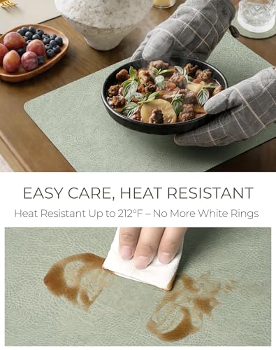 Leetaltree Reversible Faux Leather Placemats Set of 8, 12x17 Inch, Heat Resistant Waterproof Non-Slip Table Mats for Dining Kitchen, Mint Green - color: Mint Green, size: 8 Pack