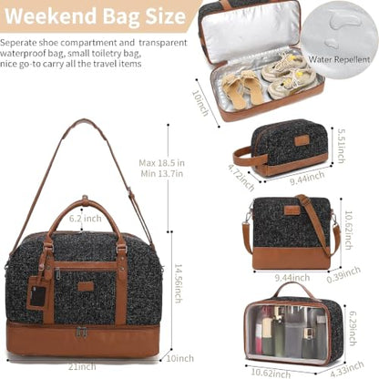 4PCS Weekender Bags for Women Large Overnight Weekend Travel Duffel Bags - color: Black