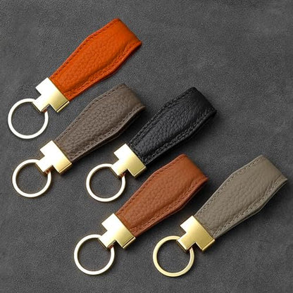 Genuine Leather Keychain for Car Home Key Ring Strap Holder Lanyard Women Men - color: Khaki-a