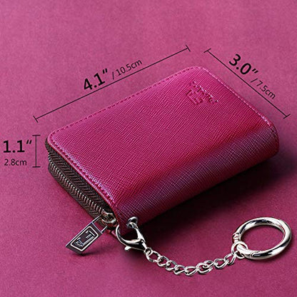 FurArt Zipper Wallet Women RFID Credit Card Holder keychain Wallet | ID Window RFID Blocking Compact Small business 15/16 slots - color: Burgundy
