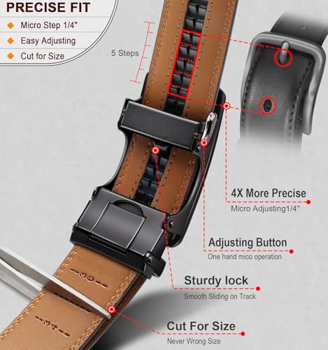 KEMISANT Men's Ratchet Leather Belt 2Pack-Trimmable 1 3/8“-Gift Boxed - color: 2pack-black/Light Brown6336, size: 32"-38"Waist Adjustable